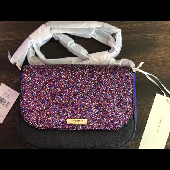 Kate Spade Laurel Way Glitter Large Carsen Crossbody Purple Black Bag WKRU4796